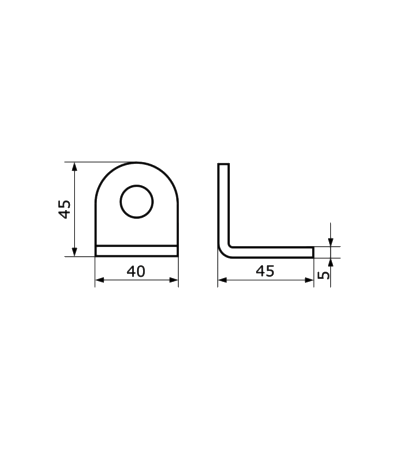 Домарт Проушина усиленная угловая 45*45*40  (толщ. 5мм) черный (50)